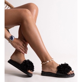 Black flip-flops with flowers by Levina 1