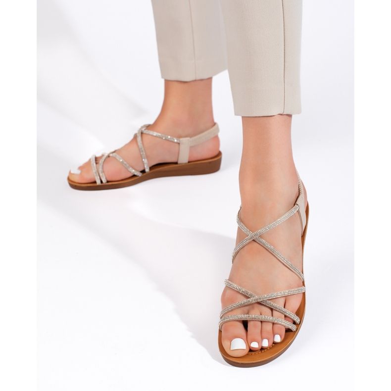 Beige slip-on sandals with rhinestones 1