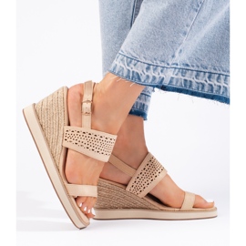 Beige women's wedge sandals 1