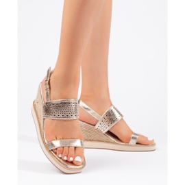 Gold women's wedge sandals golden 1