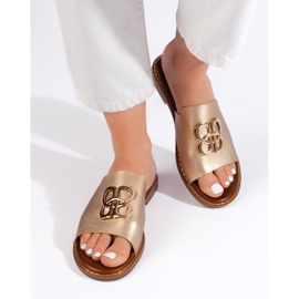 Gold women's flip-flops with decoration golden 1
