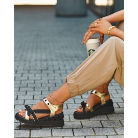 S.Barski Women's Sandals With a Bow D&amp;A CR956 Gold golden 1