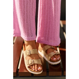 Women's Flip-Flops On A Platform With Buckles, Beige Eco Suede Ursila 1