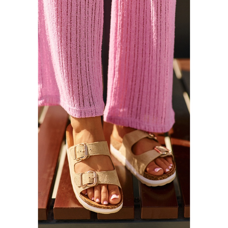 Women's Flip-Flops On A Platform With Buckles, Beige Eco Suede Ursila 1