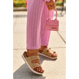 Women's Flip-Flops On A Platform With Buckles, Beige Eco Suede Ursila 2