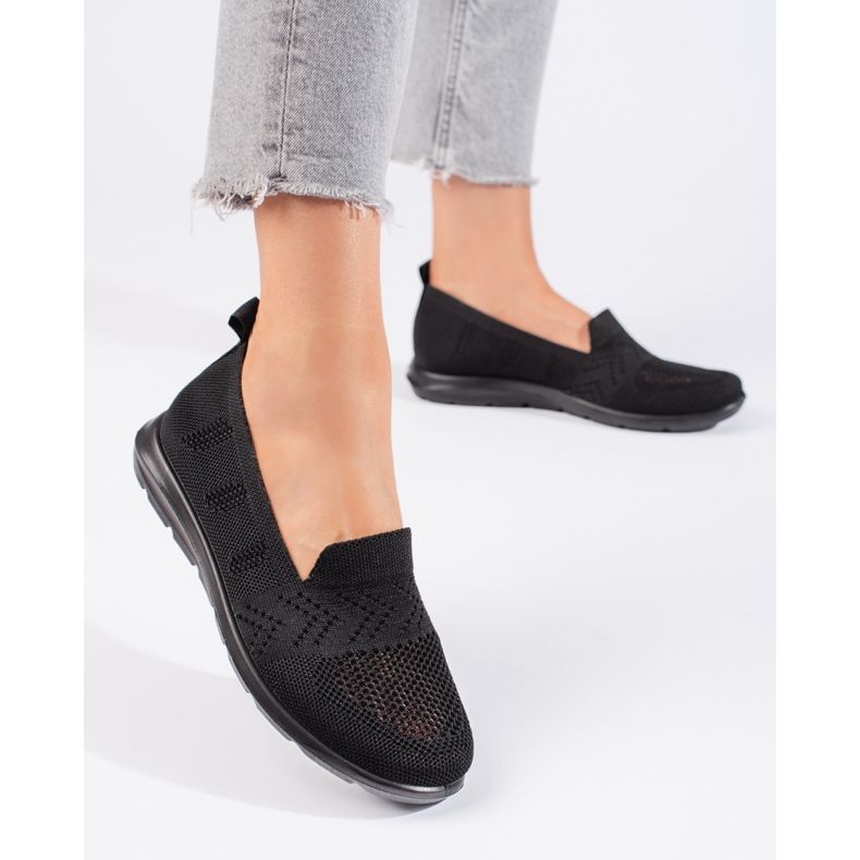 Women's black textile slip-on 1