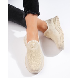 Beige textile women's sneakers 1
