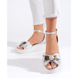 Seastar Silver women's wedge sandals with a bow 1 Seastar Silver women's wedge sandals with a bow 1