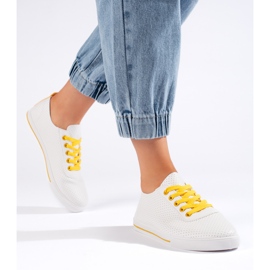 White women's sneakers with yellow laces 2