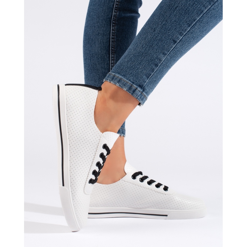 White women's sneakers with black laces 2