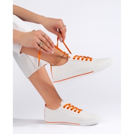 White women's sneakers with orange laces 1