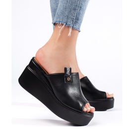 Black wedge slippers 1