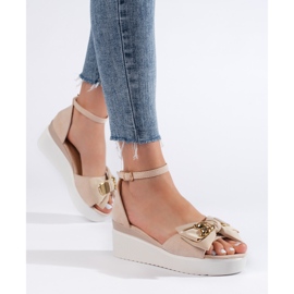 Seastar Beige women's wedge sandals with a bow 1