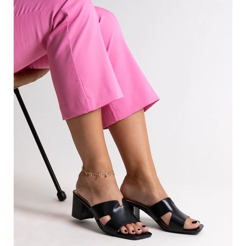 Black high-heeled flip-flops with an open heel, Anatolia eco leather 2