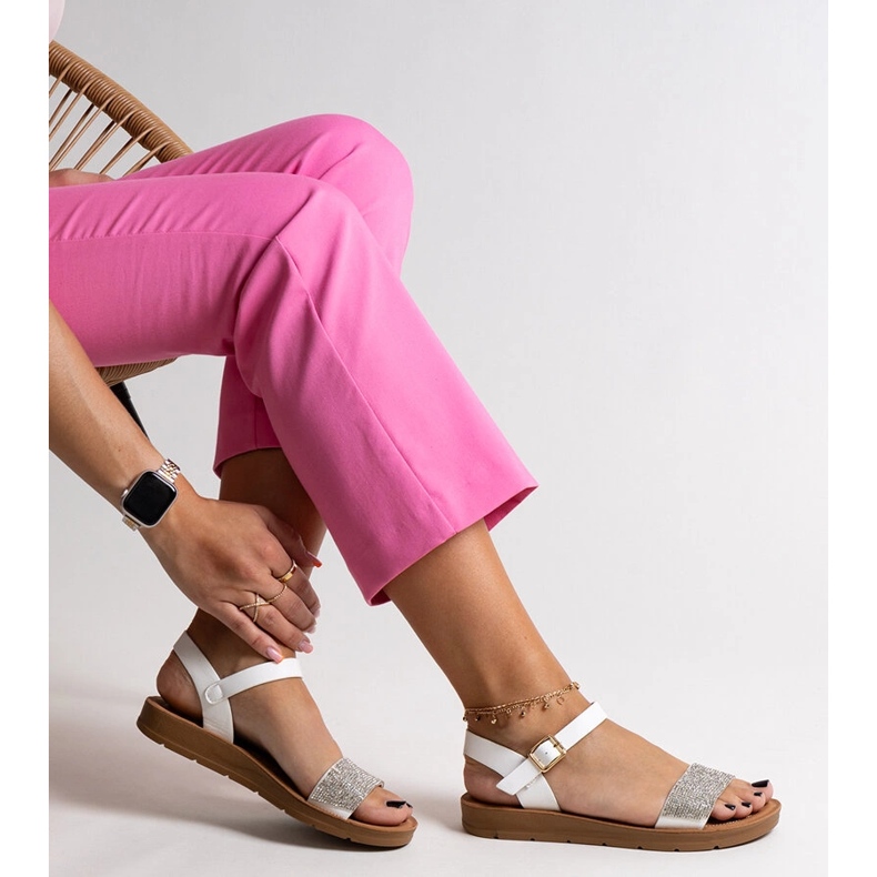 White sandals with Estellaria cubic zirconias 1