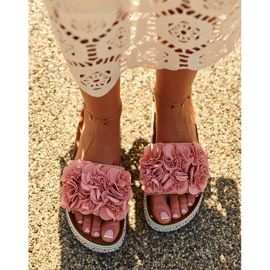 Women's Platform Flip Flops Decorated with Flowers, Pink Nodina 1