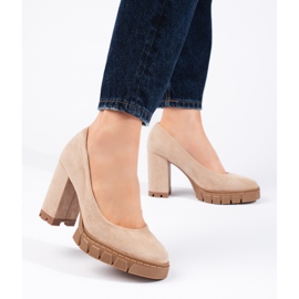 Women's beige suede high-heeled pumps 1 Women's beige suede high-heeled pumps 1