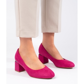 Fuchsia suede high-heeled pumps pink 2