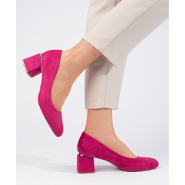 Fuchsia suede high-heeled pumps pink 1