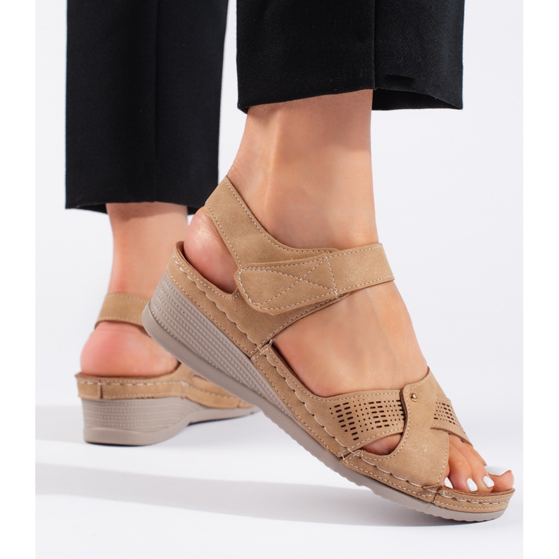 Women's camel wedge sandals with Velcro brown 1 Women's camel wedge sandals with Velcro brown 1