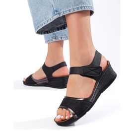Black women's sandals with velcro 2