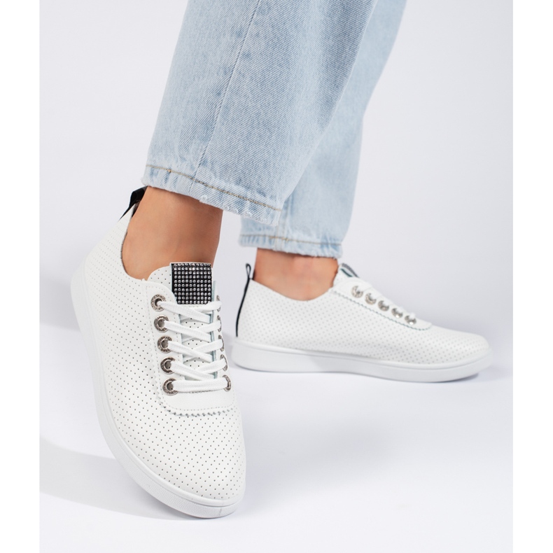 Women's openwork white sneakers 1