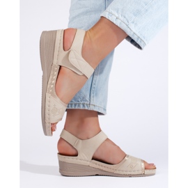 Beige women's sandals with velcro 1