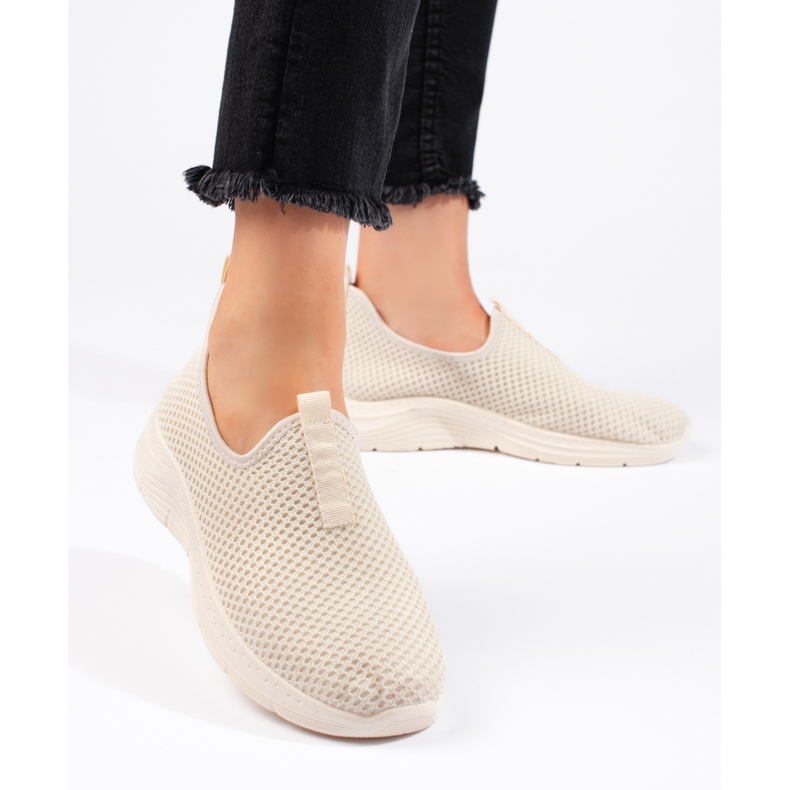 Beige textile sports shoes 1