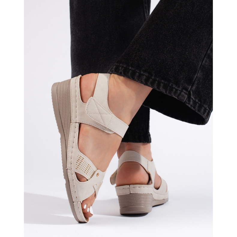 Women's beige wedge sandals with Velcro 2 Women's beige wedge sandals with Velcro 2