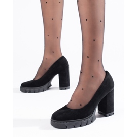 Women's black suede pumps with a high heel 1