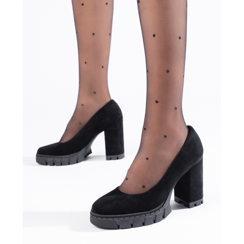 Women's black suede pumps with a high heel 1