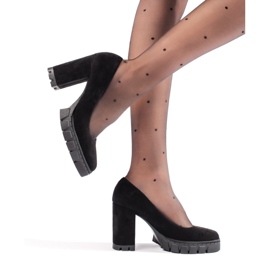 Women's black suede pumps with a high heel 2