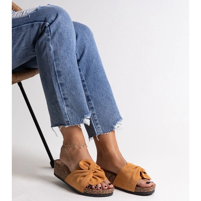 Brown slippers with a cork Ghaza wedge 1