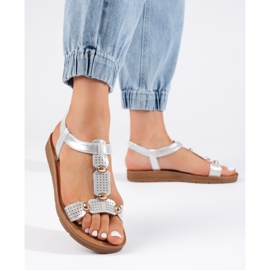 Silver women's sandals with decorations 1