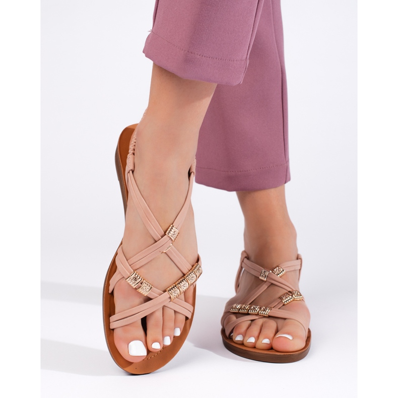 White slip-on sandals with interwoven straps pink 1