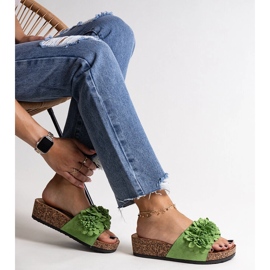 Green flip-flops with flowers on the Apolonia platform 1