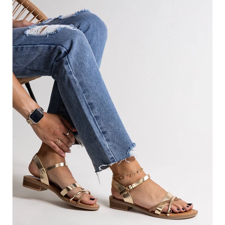 Gold high-heeled sandals with Elanoria cubic zirconias golden 1