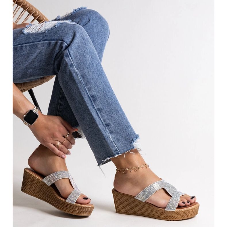 Silver wedge mules with Antuanet zircons 1