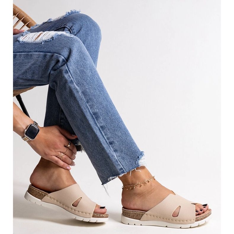 Beige flip-flops with a leather insert Masha 1