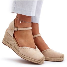 Suede Espadrille Wedge Sandals With Braid Beige Raylin 3