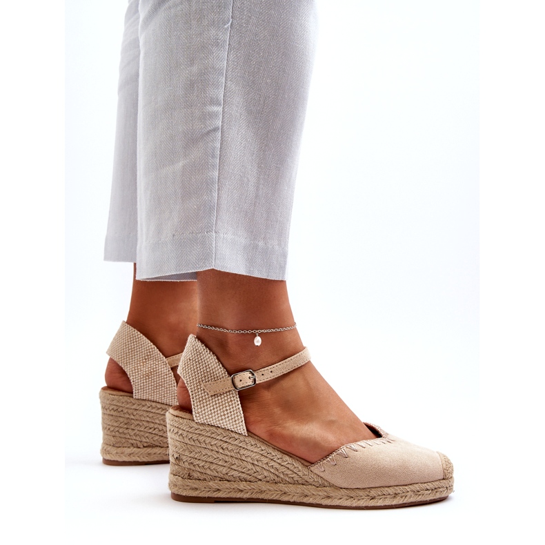 Suede Espadrille Wedge Sandals With Braid Beige Raylin 2