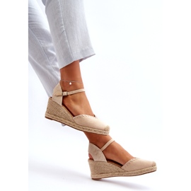 Suede Espadrille Wedge Sandals With Braid Beige Raylin 1