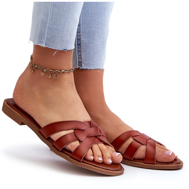 Evento Women's Flat Flip Flops Made of Eco Leather, Brown 4