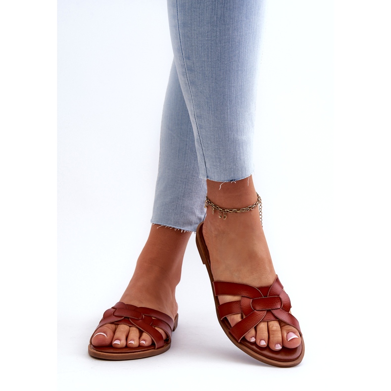 Evento Women's Flat Flip Flops Made of Eco Leather, Brown 3