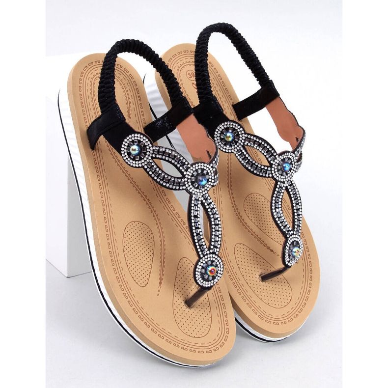 Harani Black flip-flop sandals with zircons 1