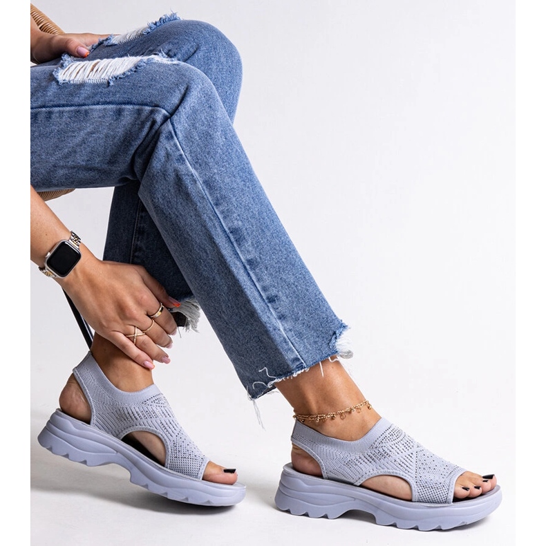 Gray fabric platform sandals with Delmare rhinestones grey 1