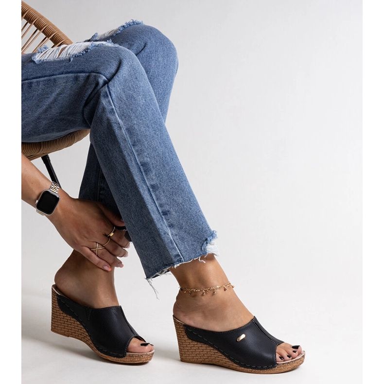 Black wedge sandals made of eco leather Penelopina 1 Black wedge sandals made of eco leather Penelopina 1