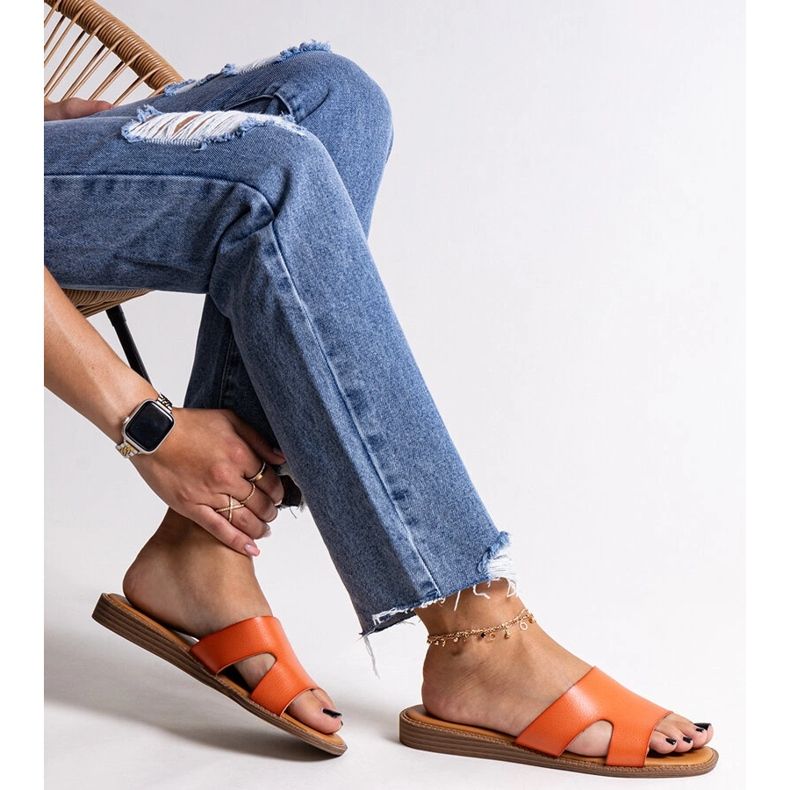 Orange flip-flops made of eco leather by Kajetana 1