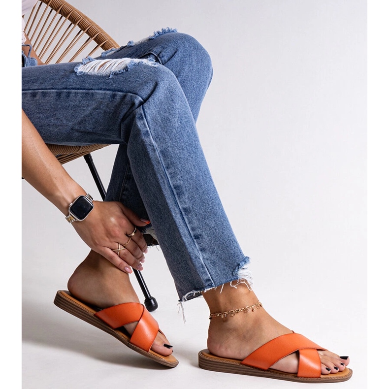 Orange eco leather flip-flops by Klementyna 1