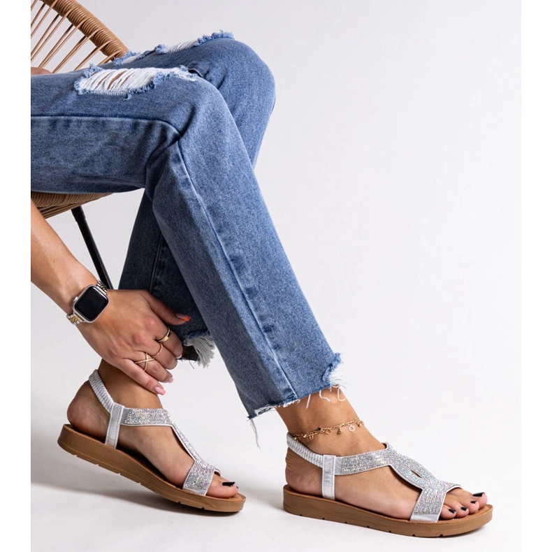 Silver sandals decorated with Michalina zircons 1 Silver sandals decorated with Michalina zircons 1